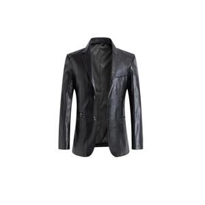 Men's Casual Notched Collar 2 Button Slim Moto Faux Leather Jacket XL